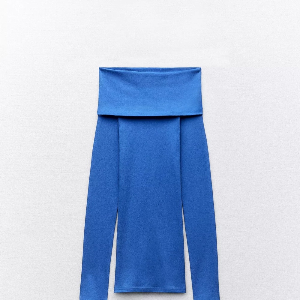 Zara Blue Off-Shoulder Long Sleeve Top